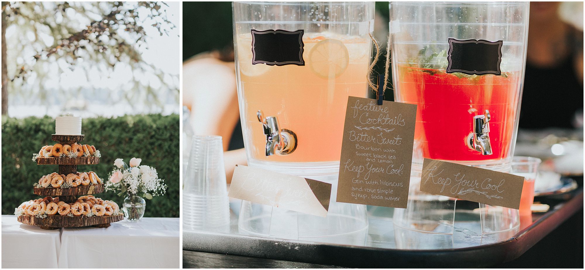 donut tier and refreshing wedding beverages 