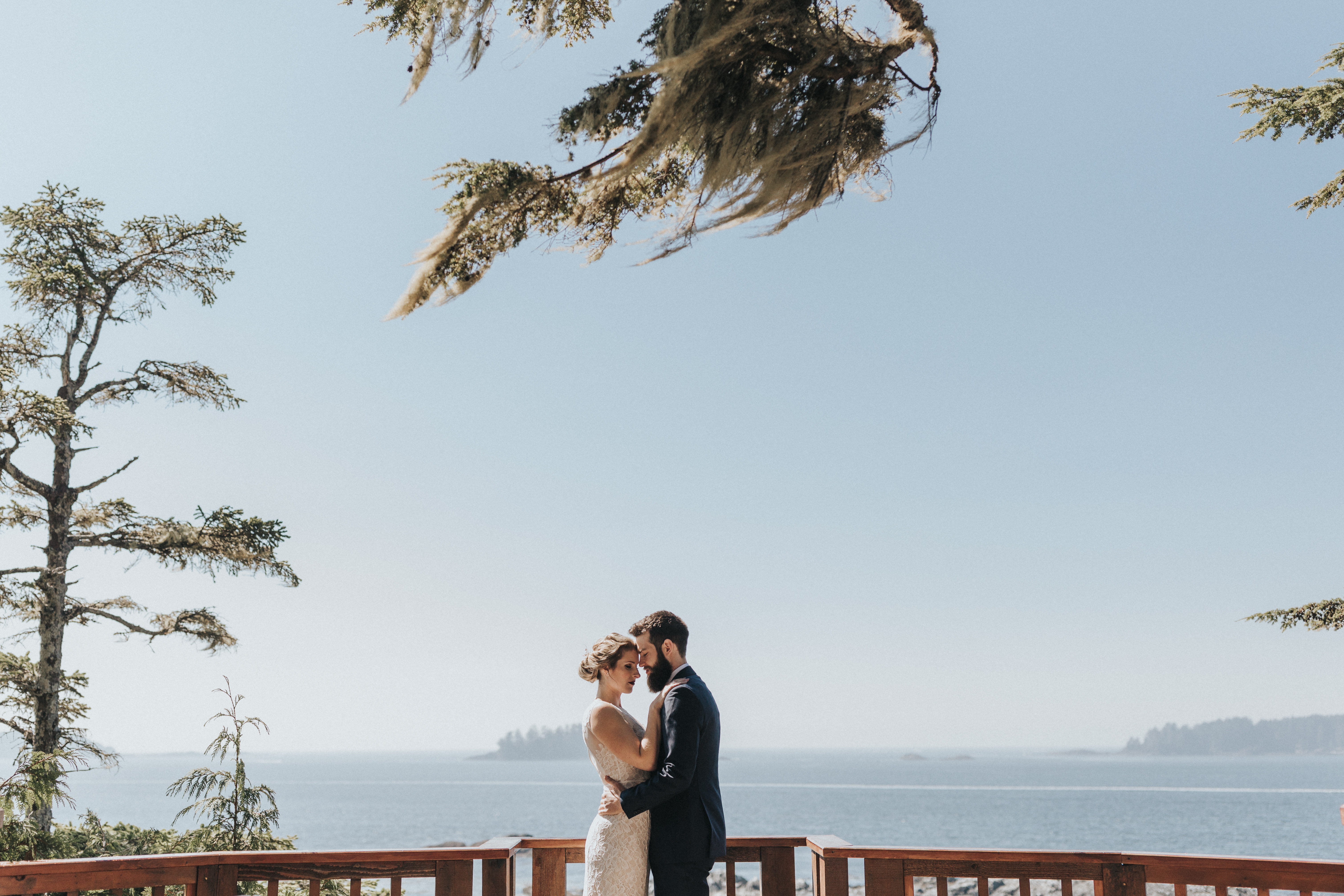 bride and groom posing in Tofino BC