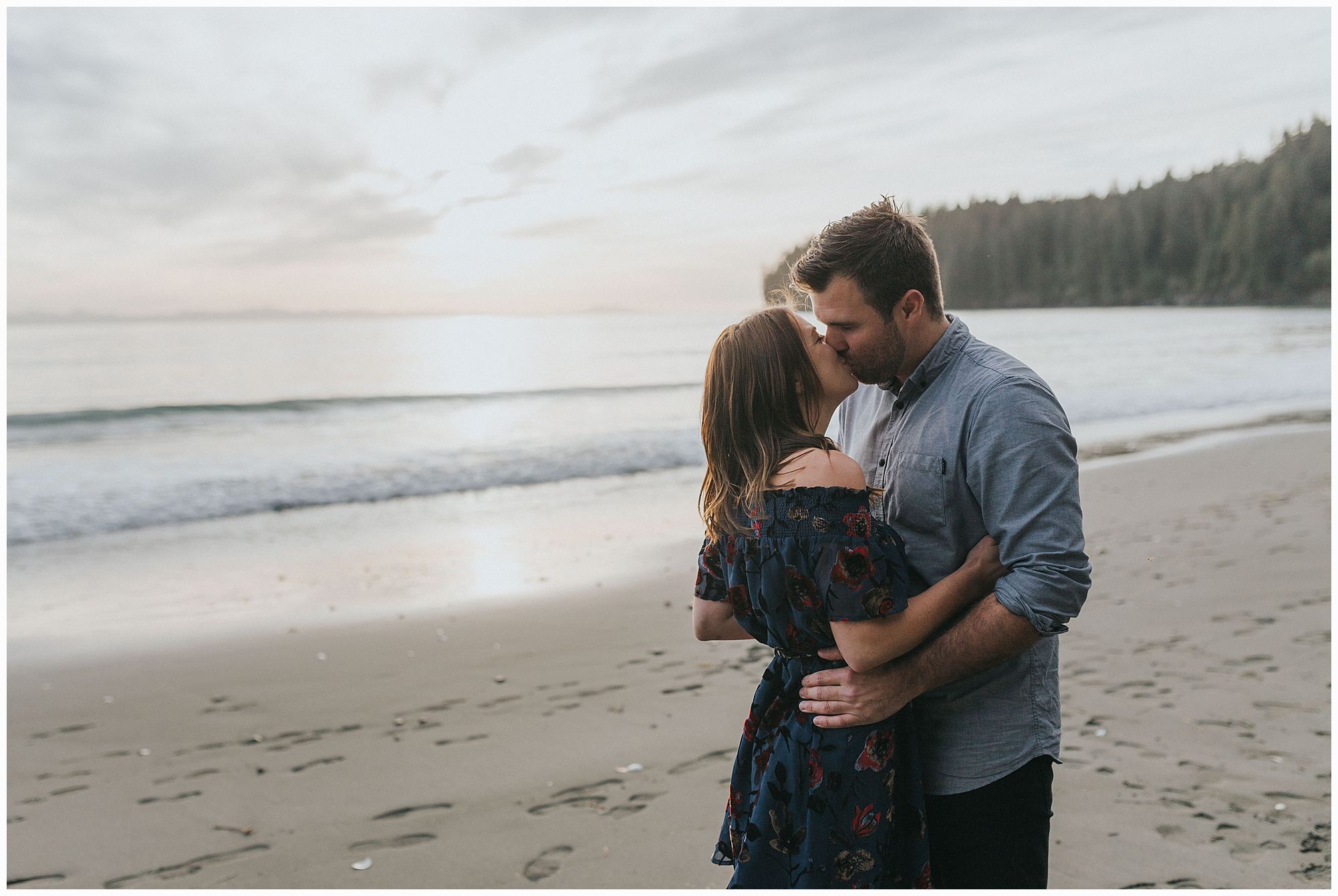 future bride and groom during beach engagement session in Sooke BC